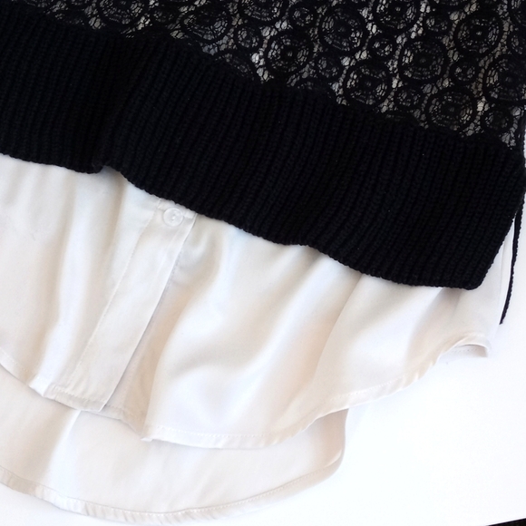 Vintage Simply Vera Navy Blue Lace Long Sleeve Sweater w Built-In White Shirt XS - Picture 12 of 16